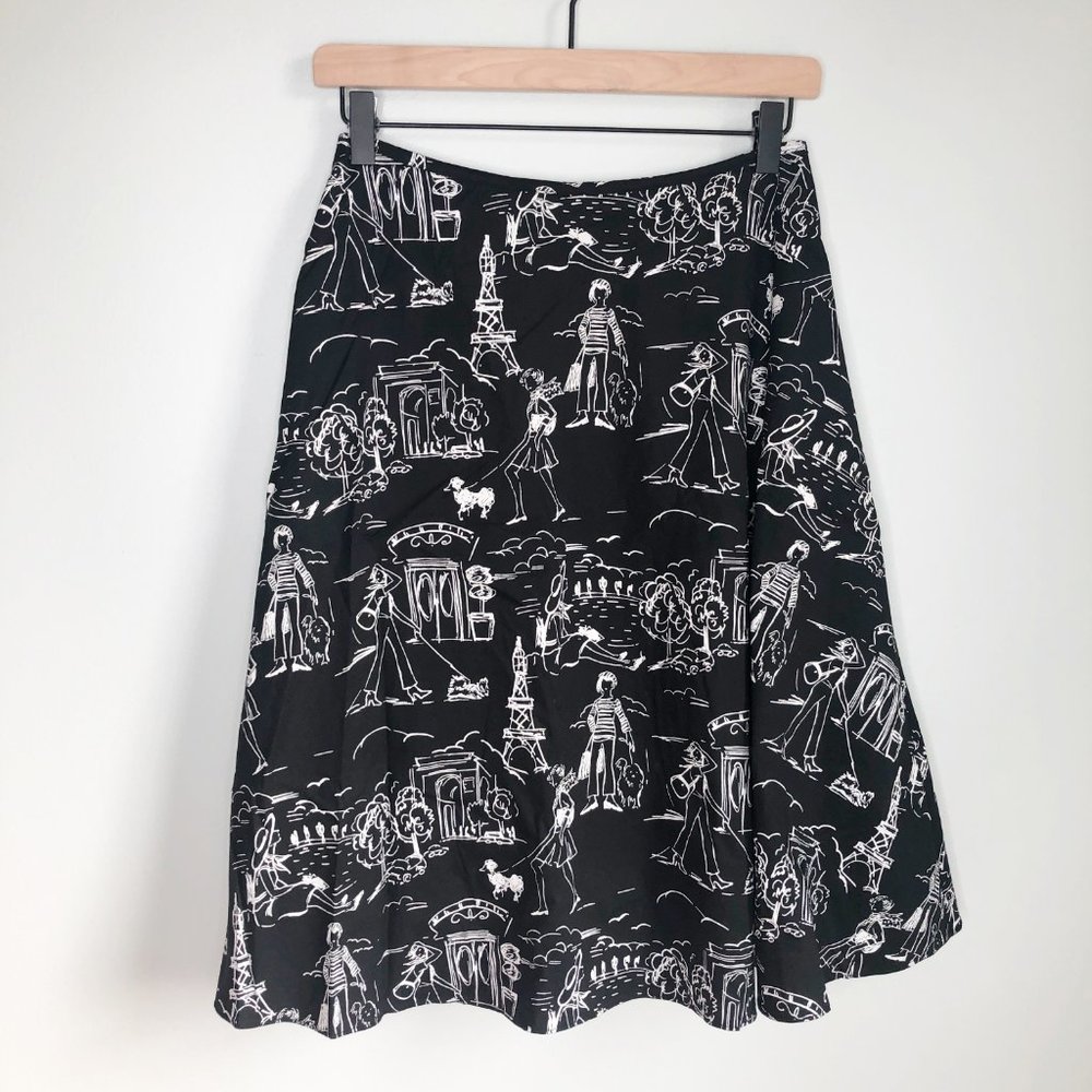 Vintage Paris Print Midi High Waisted Skirt Small